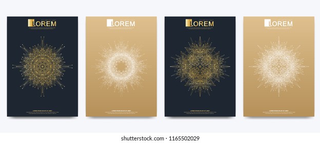 Modern vector template for brochure leaflet flyer cover catalog magazine or annual report. Golden layout in A4 size. Business, science and technology design book layout. Presentation with mandala