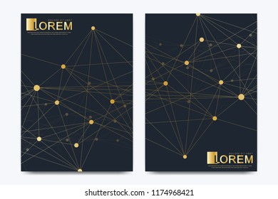 Modern vector template for brochure Leaflet flyer advert, cover, catalog, magazine or annual report. Business, science, medical design. Scientific cybernetic dots. Lines plexus. Card surface