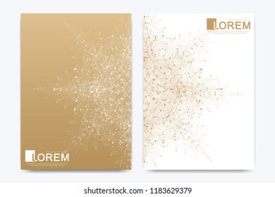 Modern vector template for brochure, leaflet, flyer, cover, banner, catalog, magazine, or annual report in A4 size. Futuristic science and technology design. Presentation with mandala. Lines plexus