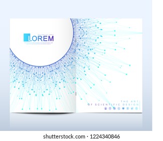 Modern vector template for brochure, leaflet, flyer, cover, banner, catalog, magazine, or annual report in A4 size. Futuristic science and technology design. Presentation with mandala. Lines plexus