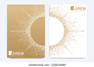 Modern vector template for brochure, leaflet, flyer, cover, banner, catalog, magazine, or annual report in A4 size. Futuristic science and technology design. Presentation with mandala. Lines plexus
