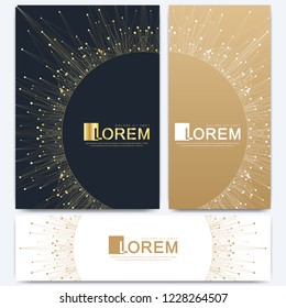 Modern vector template for brochure, leaflet, flyer, cover, banner, catalog, magazine, or annual report in A4 size. Futuristic science and technology design. Presentation with mandala. Lines plexus