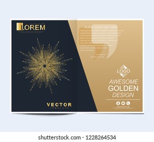 Modern vector template for brochure, leaflet, flyer, cover, banner, catalog, magazine, or annual report in A4 size. Futuristic science and technology design. Presentation with mandala. Lines plexus