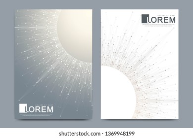 Moderne Vektorvorlage für Broschüren, Broschüren, Flyer, Cover, Banner, Katalog, Magazine oder Geschäftsberichte in A4-Größe. Futuristische Wissenschaft und Technologiedesign. Präsentation mit Mandala. Lines Plexus