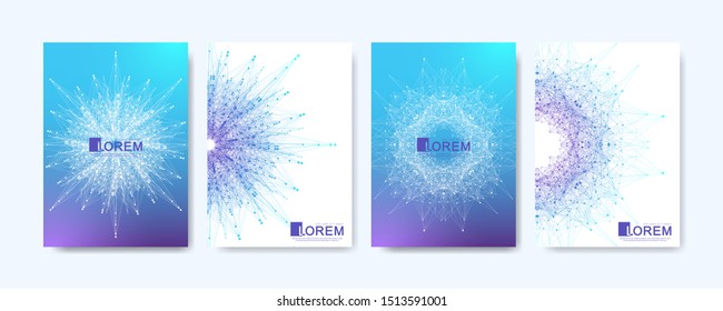 Modern Vector Template For Brochure, Leaflet, Flyer, Cover, Banner, Catalog, Magazine, Or Annual Report In A4 Size. Futuristic Science And Technology Design. Presentation With Mandala. Lines Plexus.