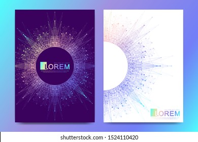 Modern Vector Template For Brochure, Leaflet, Flyer, Cover, Banner, Catalog, Magazine, Annual Report. Futuristic Technology Design. Big Data Visualization. Quantum Explosion. Artificial Intelligence.