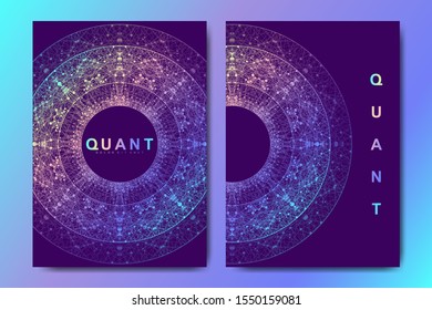 Modern vector template for brochure, leaflet, flyer, cover, banner, catalog, magazine, annual report. Quantum technology. Futuristic explosion design. Big data visualization. Artificial intelligence.