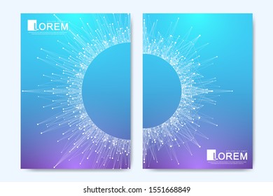 Modern vector template for brochure, leaflet, flyer, cover, banner, catalog, magazine, annual report. Quantum technology. Futuristic explosion design. Big data visualization. Artificial intelligence.