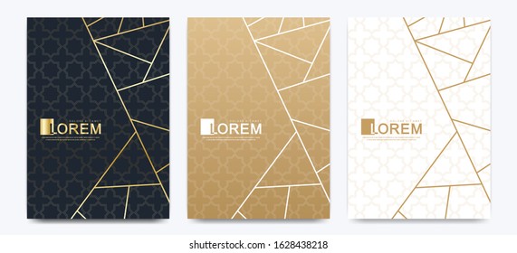 Modern vector template for brochure, Leaflet, flyer, advert, cover, magazine or annual report. A4 size. Islamic design book layout. Abstract golden presentation in islamic style