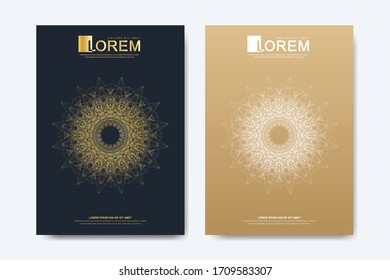 Modern vector template for brochure, Leaflet, flyer, advert, cover, magazine or annual report. Islamic design book layout. Abstract golden presentation Arab Emirates Dubai cover templates. A4 size