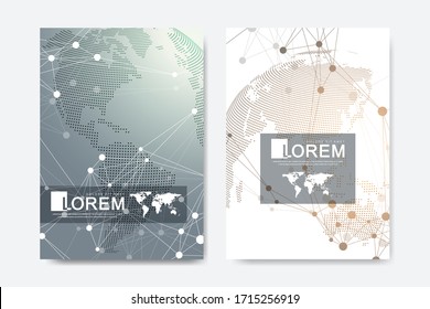 Modern vector template for brochure Leaflet flyer advert, cover, catalog, magazine or annual report. Business, science, medical design. Scientific cybernetic dots. Lines plexus. Card surface