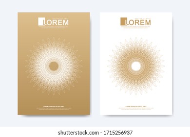 Modern vector template for brochure, Leaflet, flyer, advert, cover, magazine or annual report. Islamic design book layout. Abstract golden presentation Arab Emirates Dubai cover templates. A4 size