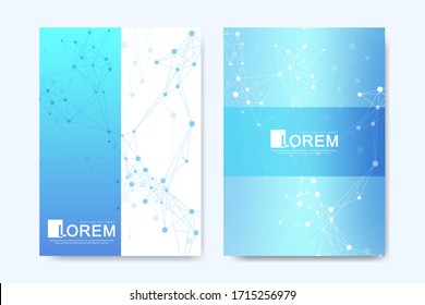 Modern vector template for brochure Leaflet flyer advert, cover, catalog, magazine or annual report. Business, science, medical design. Scientific cybernetic dots. Lines plexus. Card surface