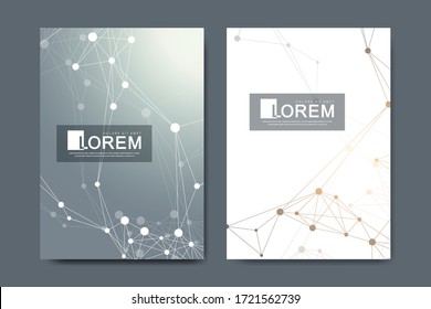 Modern vector template for brochure Leaflet flyer advert, cover, catalog, magazine or annual report. Business, science, medical design. Scientific cybernetic dots. Lines plexus. Card surface