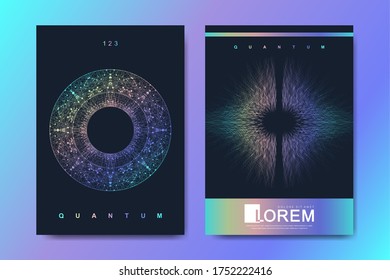 Modern vector template for brochure leaflet flyer cover banner catalog magazine annual report. Quantum technology. Futuristic explosion design. Big data visualization. Artificial intelligence.