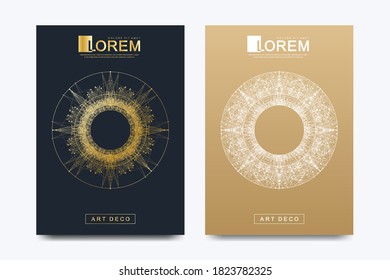 Modern vector template for brochure, Leaflet, flyer, cover, magazine or annual report. A4 size. Business, science, medicine and technology design book layout. Abstract presentation with golden mandala