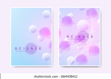 Modern vector template for brochure, leaflet, flyer, cover, magazine or annual report. A4 size with colorful abstract 3d molecules. Atoms. Neurons. Medical banner. Vector illustration