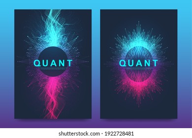 Modelo vectorial moderno para el folleto portada del folleto Informe anual de la revista del catálogo de pancartas de folletos. Tecnología cuántica. Diseño de explosión futurista. Gran visualización de datos. Inteligencia artificial.