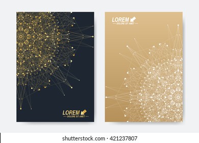 Modern vector template for brochure, Leaflet, flyer, cover, magazine or annual report. A4 size. Business, science, medicine and technology design book layout. Abstract presentation with golden mandala