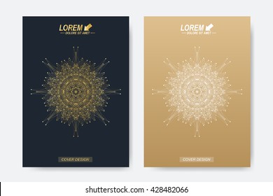 Modern vector template for brochure, Leaflet, flyer, cover, magazine or annual report. A4 size. Business, science, medicine and technology design book layout. Abstract presentation with golden mandala