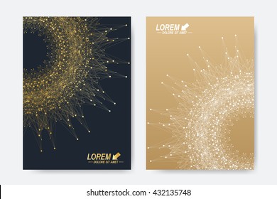 Modern vector template for brochure, Leaflet, flyer, cover, magazine or annual report. A4 size. Business, science, medicine and technology design book layout. Abstract presentation with golden mandala