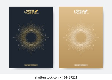 Modern vector template for brochure, Leaflet, flyer, cover, magazine or annual report. A4 size. Business, science, medicine and technology design book layout. Abstract presentation with golden mandala