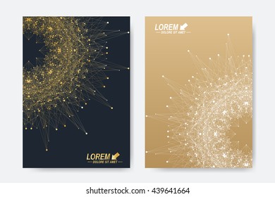 Modern vector template for brochure, Leaflet, flyer, cover, magazine or annual report. A4 size. Business, science, medicine and technology design book layout. Abstract presentation with golden mandala