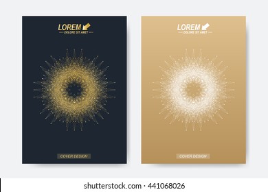 Modern vector template for brochure, Leaflet, flyer, cover, magazine or annual report. A4 size. Business, science, medicine and technology design book layout. Abstract presentation with golden mandala