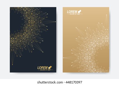 Modern vector template for brochure, Leaflet, flyer, cover, magazine or annual report. A4 size. Business, science, medicine and technology design book layout. Abstract presentation with golden mandala