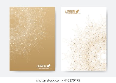 Modern vector template for brochure, Leaflet, flyer, cover, magazine or annual report. A4 size. Business, science, medicine and technology design book layout. Abstract presentation with golden mandala