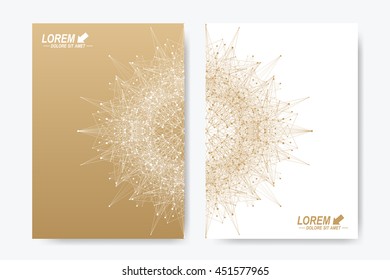 Modern vector template for brochure, Leaflet, flyer, cover, magazine or annual report. A4 size. Business, science, medicine and technology design book layout. Abstract presentation with golden mandala