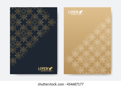 Modern vector template for brochure, Leaflet, flyer, cover, magazine or annual report. A4 size. Business, science, medicine and technology design book layout. Abstract presentation with golden mandala