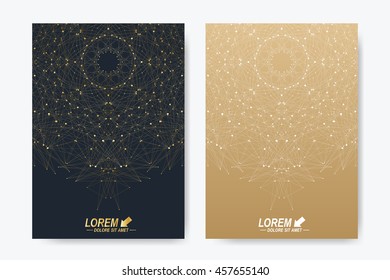 Modern vector template for brochure, Leaflet, flyer, cover, magazine or annual report. A4 size. Business, science, medicine and technology design book layout. Abstract presentation with golden mandala