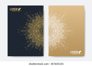 Modern vector template for brochure, Leaflet, flyer, cover, magazine or annual report. A4 size. Business, science, medicine and technology design book layout. Abstract presentation with golden mandala
