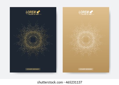 Modern vector template for brochure, Leaflet, flyer, cover, magazine or annual report. A4 size. Business, science, medicine and technology design book layout. Abstract presentation with golden mandala