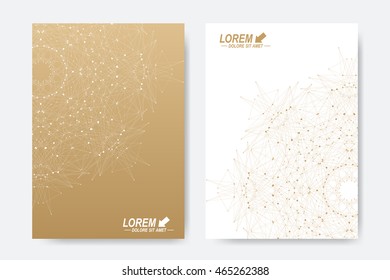 Modern vector template for brochure, Leaflet, flyer, cover, magazine or annual report. A4 size. Business, science, medicine and technology design book layout. Abstract presentation with golden mandala