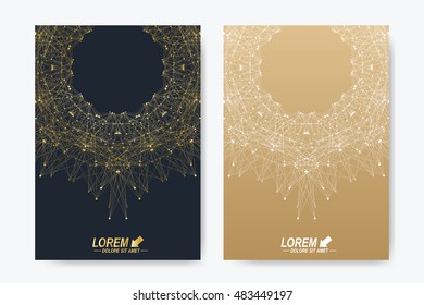 Modern vector template for brochure, Leaflet, flyer, cover, magazine or annual report. A4 size. Business, science, medicine and technology design book layout. Abstract presentation with golden mandala