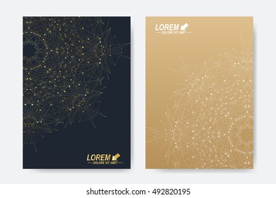 Modern vector template for brochure, Leaflet, flyer, cover, magazine or annual report. A4 size. Business, science, medicine and technology design book layout. Abstract presentation with golden mandala