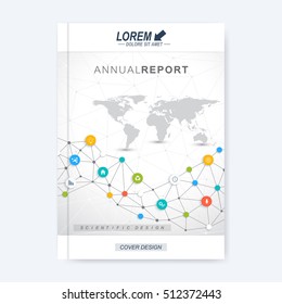 Modern vector template for brochure, leaflet, flyer, cover, magazine or annual report. Molecular layout in A4 size. Business, science, technology design book layout. Scientific background presentation