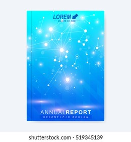 Modern vector template for brochure, leaflet, flyer, cover, magazine or annual report. Molecular layout A4 size. Business, science, technology design book layout. Scientific background presentation
