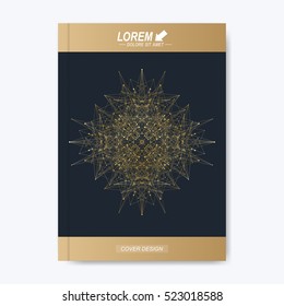 Modern vector template for brochure, leaflet, flyer, cover, magazine or annual report. Golden layout in A4 size. Business, science and technology design book layout. Presentation with golden mandala