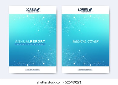 Modern vector template for brochure, leaflet, flyer, cover, magazine or annual report. Molecular layout A4 size. Business, science, technology design book layout. Scientific background presentation