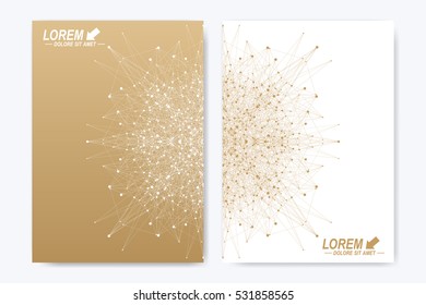 Modern vector template for brochure, leaflet, flyer, cover, magazine or annual report. Golden layout in A4 size. Business, science and technology design book layout. Presentation with golden mandala