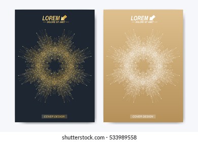 Modern vector template for brochure leaflet flyer cover catalog magazine or annual report. Golden layout in A4 size. Business, science and technology design book layout. Presentation with mandala
