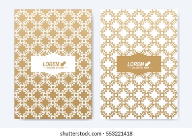 Modern vector template for brochure, Leaflet, flyer, advert, cover, magazine or annual report. A4 size. Islamic design book layout. Abstract golden presentation in islamic style