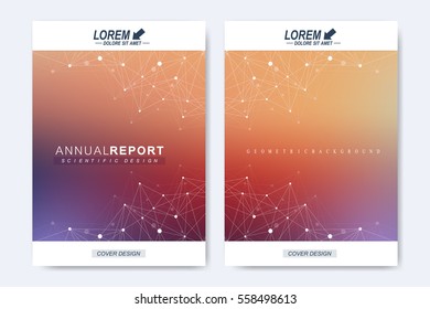 Modern vector template for brochure, leaflet, flyer, cover, magazine or annual report. Molecular layout A4 size. Business, science, technology design book layout. Scientific background presentation