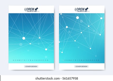 Modern vector template for brochure, Leaflet, flyer, advert, cover, catalog, magazine or annual report. A4 size. Business, science, medical design. Cybernetic dots. Lines plexus. Card surface