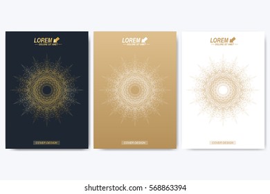 Modern vector template for brochure, leaflet, flyer, cover, catalog, magazine or annual report in A4 size. Business, science and technology design book layout. Presentation with golden mandala