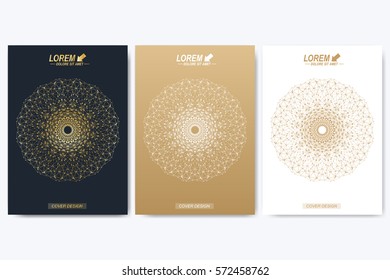 Modern vector template for brochure, leaflet, flyer, cover, catalog, magazine or annual report in A4 size. Business, science and technology design book layout. Presentation with golden mandala
