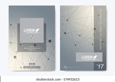 Modern vector template for brochure, Leaflet, flyer, advert, cover, catalog, magazine or annual report. Business, science, medical design. Scientific cybernetic dots. Lines plexus. Card surface